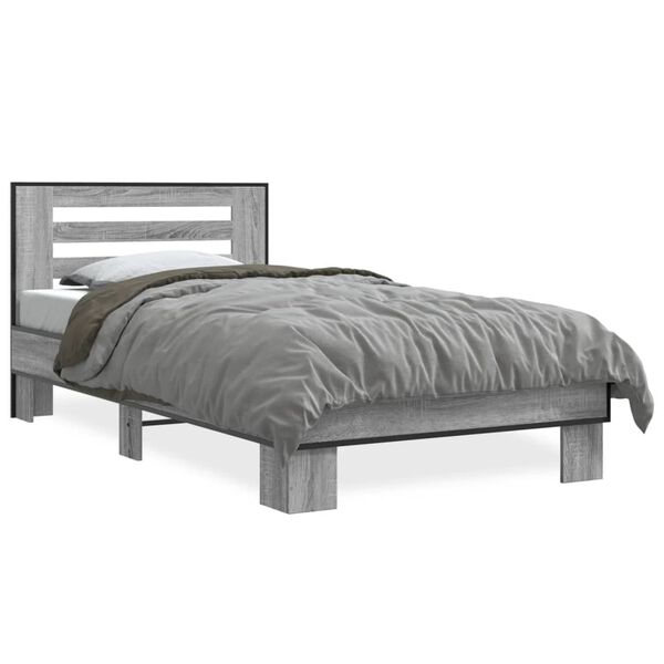 vidaXL Estructura cama madera ingenier&iacute;a metal gris Sonoma 100x200 cm