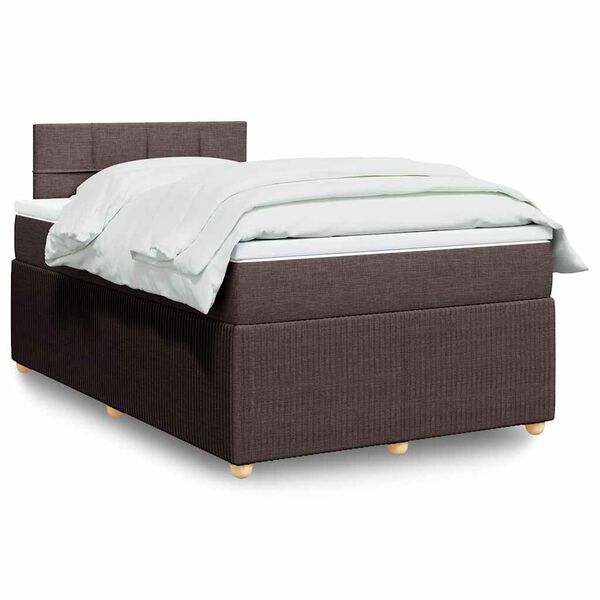 vidaXL Cama box spring con colch&oacute;n tela marr&oacute;n oscuro 120x190 cm