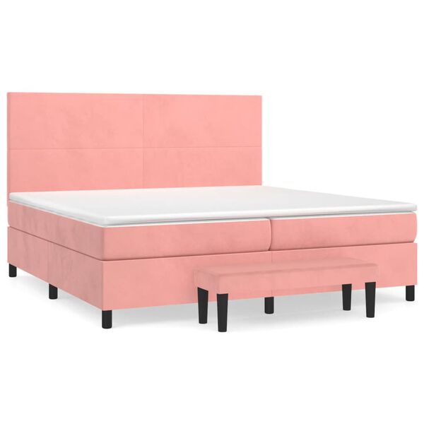 vidaXL Cama box spring con colch&oacute;n terciopelo rosa 200x200 cm