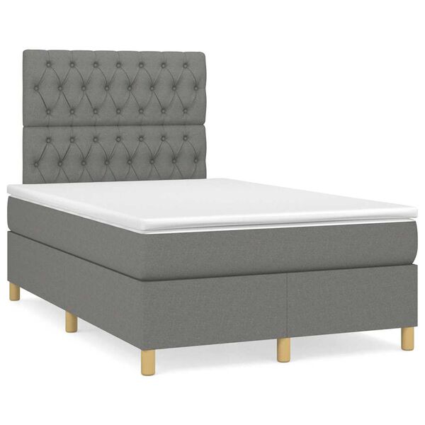vidaXL Cama box spring con colch&oacute;n y LED tela marr&oacute;n oscuro 120x190 cm