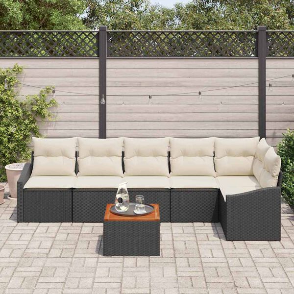 vidaXL Conjunto de sof&aacute;s de jard&iacute;n 7 pcs Negro y crema rat&aacute;n sint&eacute;tico
