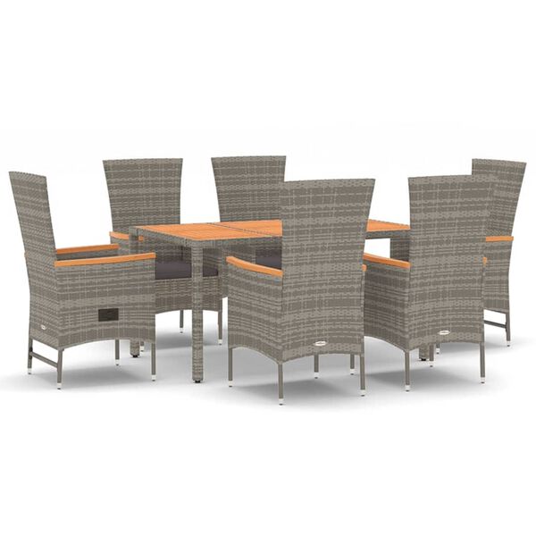 vidaXL Set comedor jard&iacute;n 7 pzas y cojines rat&aacute;n sint&eacute;tico gris