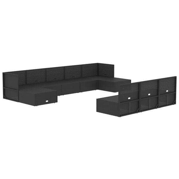 vidaXL Set de muebles de jard&iacute;n 10 pzas cojines rat&aacute;n sint&eacute;tico negro
