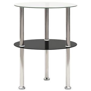 vidaXL Mesa auxiliar 2 niveles vidrio templado transparente negro 38cm