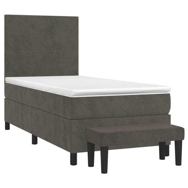 vidaXL Cama box spring con colch&oacute;n terciopelo gris oscuro 90x190 cm