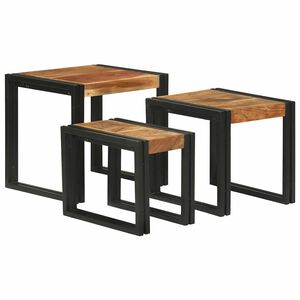 vidaXL Mesa Nido 3 pcs Marr&oacute;n y Negro Madera maciza de Acacia y Metal