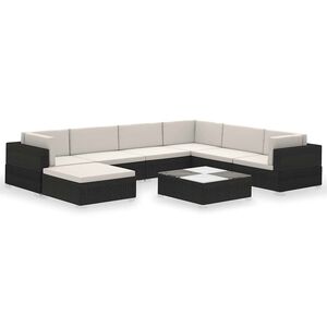 vidaXL Set de muebles de jard&iacute;n 8 pzas y cojines rat&aacute;n sint&eacute;tico negro