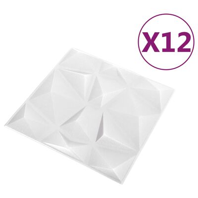vidaXL Paneles de pared 3D 12 unidades blanco diamantes 3 m² 50x50 cm