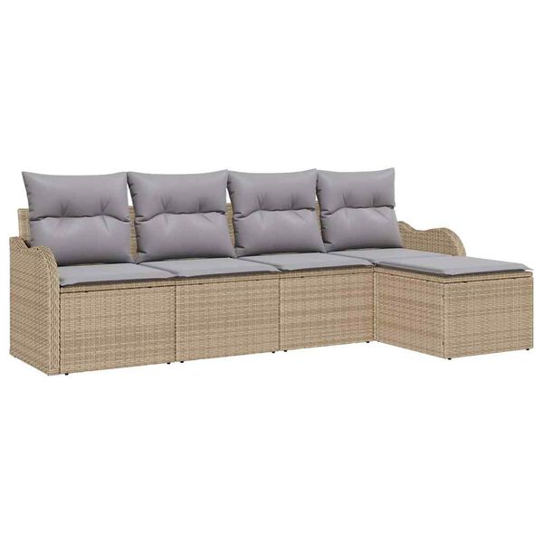 vidaXL Conjunto de sof&aacute; de jard&iacute;n 5 pcs Beige rat&aacute;n sint&eacute;tico