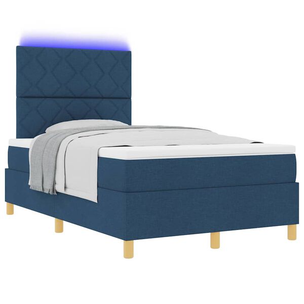 vidaXL Cama Box Spring LED con colch&oacute;n Azul 120 x 190 cm tela