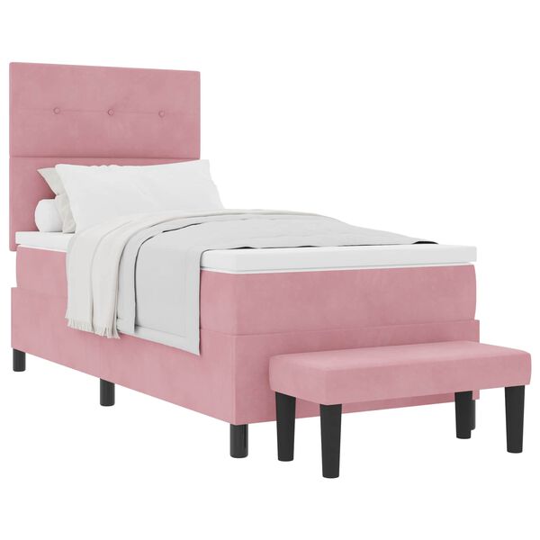 vidaXL Cama tipo Box Spring con colch&oacute;n Rosa 90 x 190 cm Terciopelo
