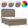 vidaXL Cama box spring colch&oacute;n y luces LED tela gris taupe 140x200 cm