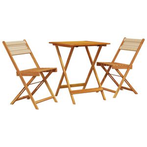 vidaXL Juego de bistro de 3 piezas polipropileno y madera maciza beige