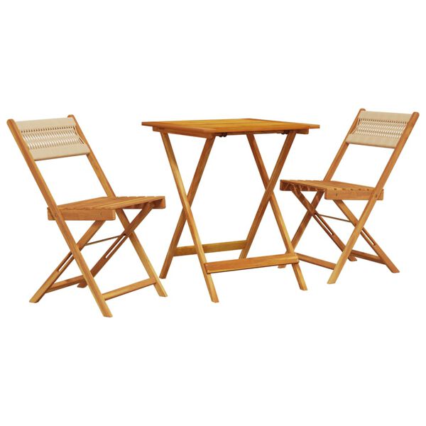 vidaXL Juego de bistro de 3 piezas polipropileno y madera maciza beige