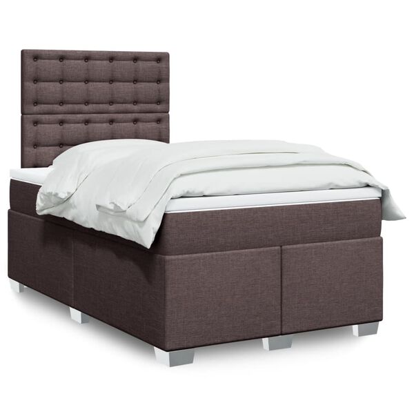 vidaXL Cama box spring con colch&oacute;n tela marr&oacute;n oscuro 120x190 cm