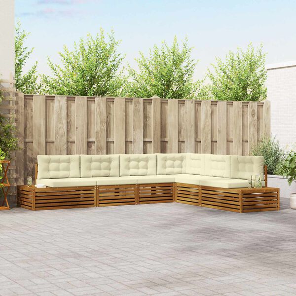 vidaXL Conjunto de sof&aacute;s de exterior con coj&iacute;n 6 Pieza Natural y Crema