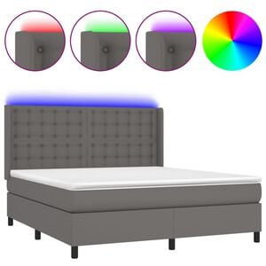 vidaXL Cama box spring colch&oacute;n y LED cuero sint&eacute;tico gris 160x200 cm