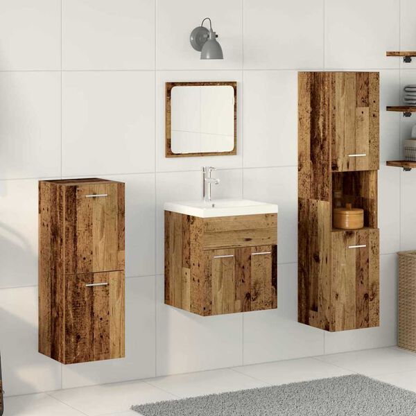 vidaXL Juego de muebles de ba&ntilde;o con puerta 4 pcs Madera envejecida