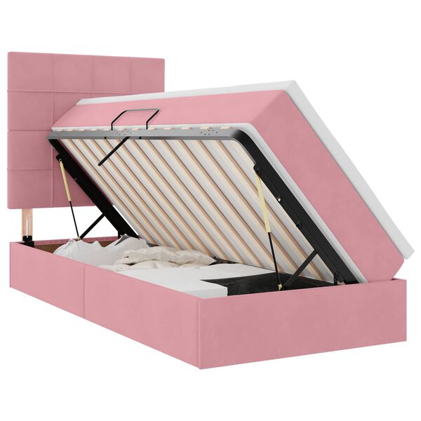 vidaXL Cama con almacenamiento y LED Rosa 90 x 200 cm Terciopelo