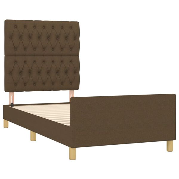 vidaXL Estructura de cama sin colch&oacute;n tela marr&oacute;n oscuro 90x190 cm