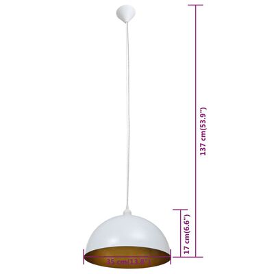 vidaXL Lámpara de techo 2 uds altura ajustable semiesférica blanca