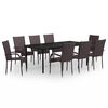vidaXL Juego de comedor para jard&iacute;n 9 piezas marr&oacute;n y negro