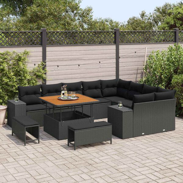 vidaXL Conjunto de sof&aacute; de jard&iacute;n 12 pcs Negro rat&aacute;n sint&eacute;tico