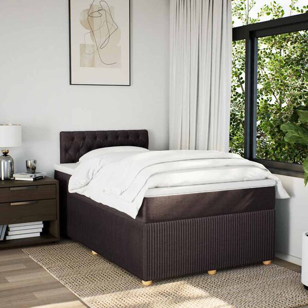 vidaXL Cama box spring con colch&oacute;n tela marr&oacute;n oscuro 120x190 cm