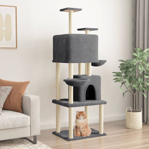 vidaXL Rascador para gatos con postes de sisal gris oscuro 180 cm