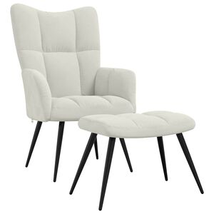 vidaXL Sill&oacute;n de relax con taburete terciopelo blanco crema