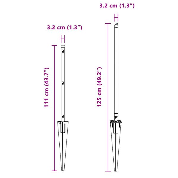 vidaXL Poste de Valla 52 pcs Gris 3,2 x 3,2 x 125 cm