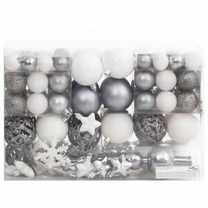 vidaXL Juego de bolas de Navidad 111 pzas poliestireno blanco y gris