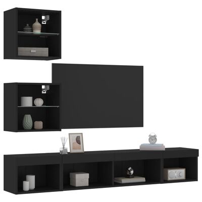 vidaXL Muebles de TV de pared con LED 5 pzas madera ingeniería negro