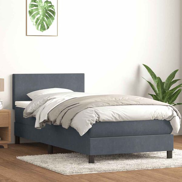 vidaXL Cama box spring con colch&oacute;n terciopelo gris oscuro 80x210 cm
