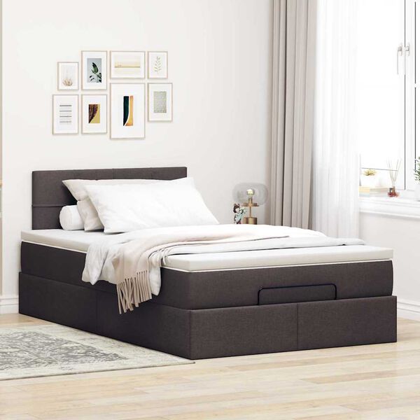 vidaXL Estructura de cama otomana colch&oacute;n tela marr&oacute;n oscuro 120x190cm