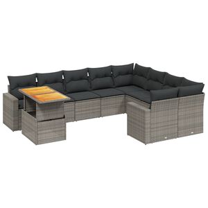 vidaXL Set de sof&aacute;s de jard&iacute;n 10 pzas con cojines rat&aacute;n sint&eacute;tico gris