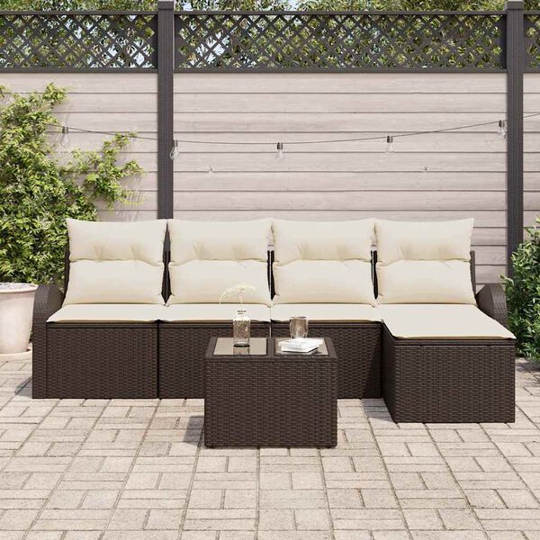 vidaXL Conjunto de sof&aacute; de jard&iacute;n con coj&iacute;n 6 pcs Marr&oacute;n Polirat&aacute;n
