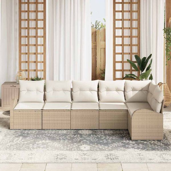 vidaXL Conjunto de sof&aacute; de jard&iacute;n con coj&iacute;n 6 pcs Beige Polirat&aacute;n