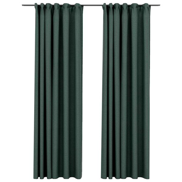 vidaXL Cortinas opacas con ganchos look de lino 2 pzas verde 140x245cm