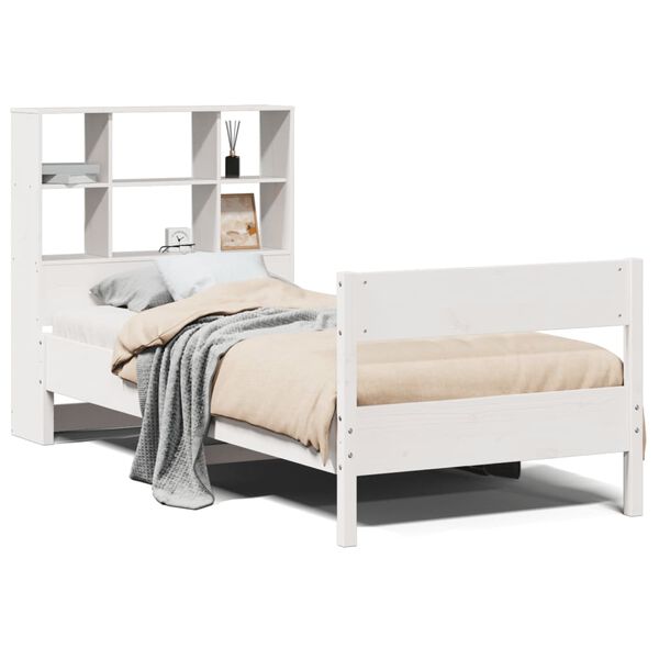 vidaXL Cama con estanter&iacute;a sin colch&oacute;n madera maciza blanco 90x200 cm