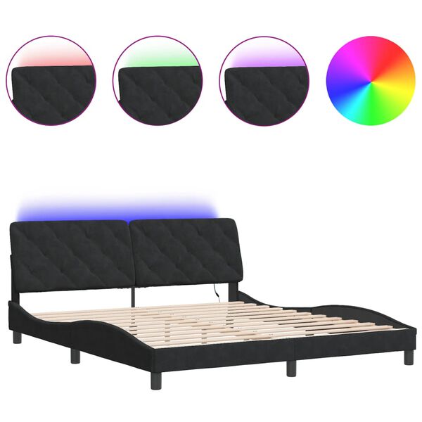 vidaXL Estructura de cama con LED sin colch&oacute;n terciopelo negro 180x200 cm