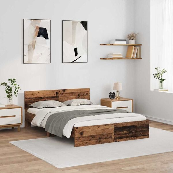 vidaXL Estructura de cama con cabecera Madera Vieja 135 x 190 cm