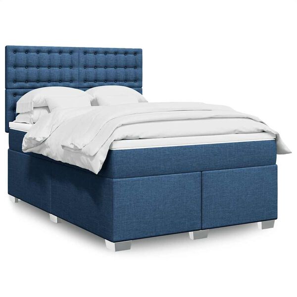 vidaXL Cama box spring con colch&oacute;n tela azul 140x190 cm