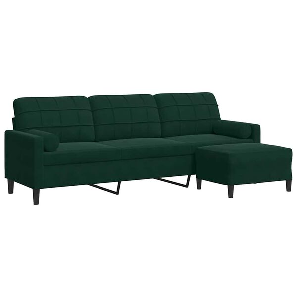 vidaXL Sofá de 3 plazas con taburete de terciopelo verde oscuro 210 cm