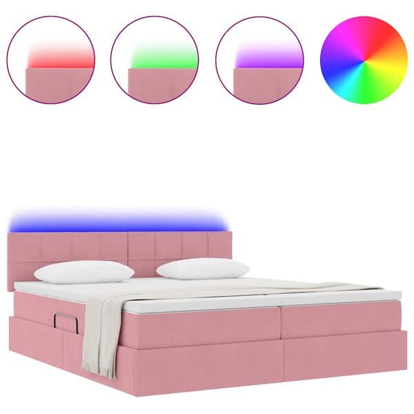 vidaXL Cama con tira de luces LED Rosa 180 x 200 cm Terciopelo