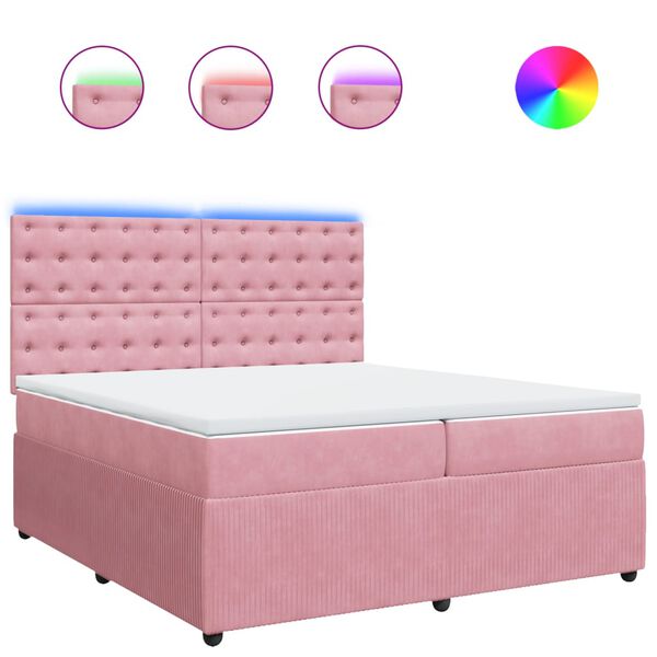 vidaXL Cama box spring con colch&oacute;n terciopelo rosa 200x200 cm