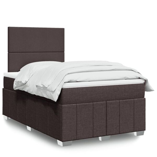 vidaXL Cama box spring con colch&oacute;n tela marr&oacute;n oscuro 120x190 cm