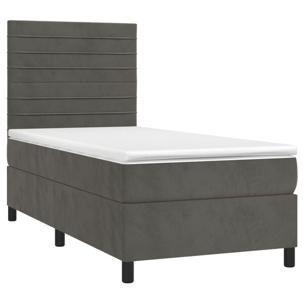 vidaXL Cama box spring colch&oacute;n y LED terciopelo gris oscuro 80x200 cm