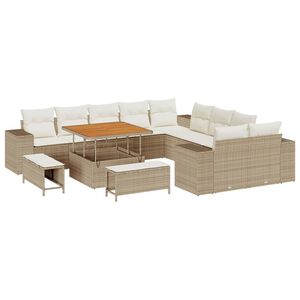 vidaXL Conjunto de sof&aacute; de jard&iacute;n 13 uds. Beige y Crema