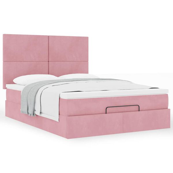 vidaXL Estructura cama otomana con colchones terciopelo rosa 140x190cm